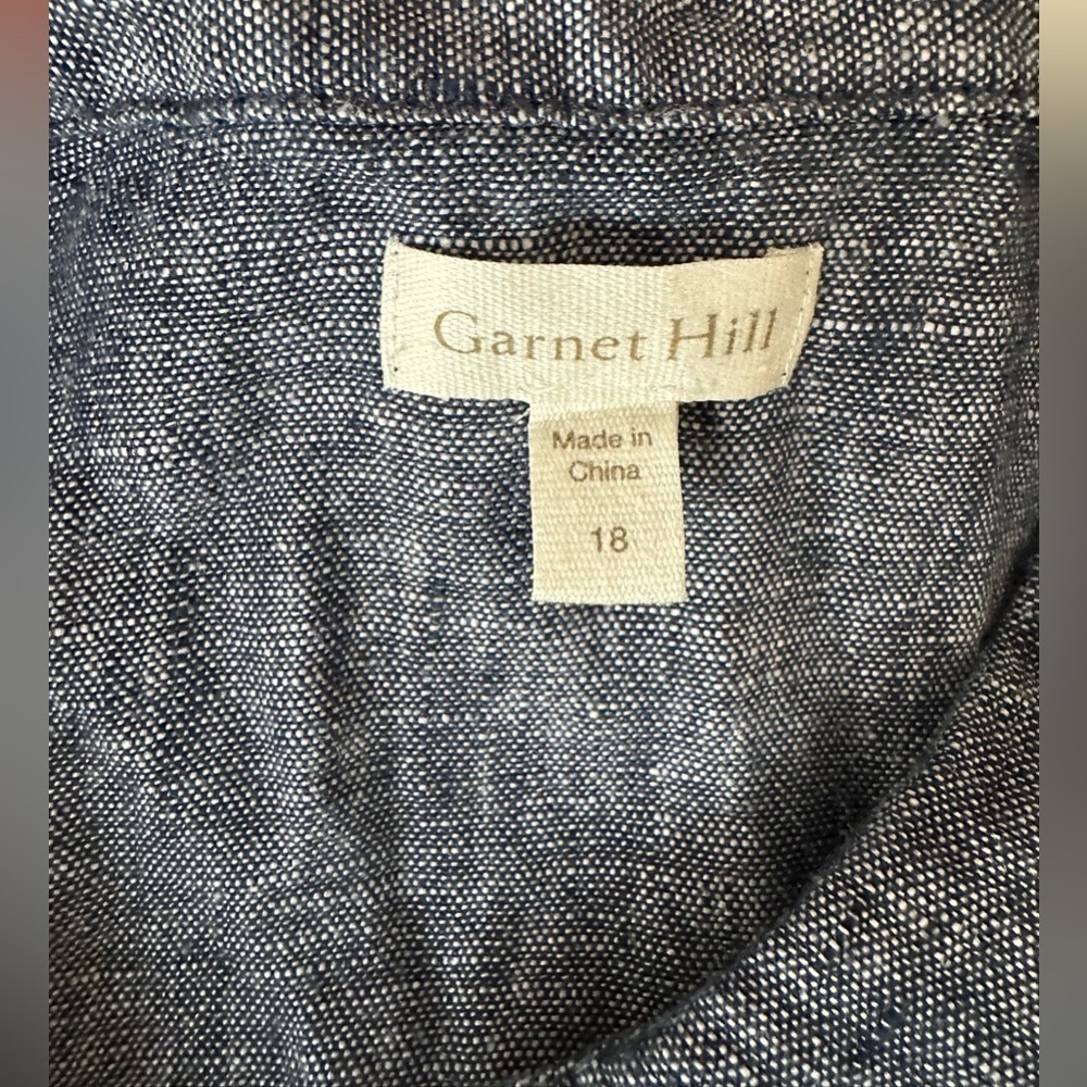 Garnet Hill Blue Linen Sleeveless Button Down Shirt Dress Women’s Size 18 - Picture 6 of 10